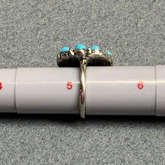 Flower Cluster Ring Size 5 Turquoise Blue Silver Retro Vintage Boho Elegant Y2K - Picture 4 of 5